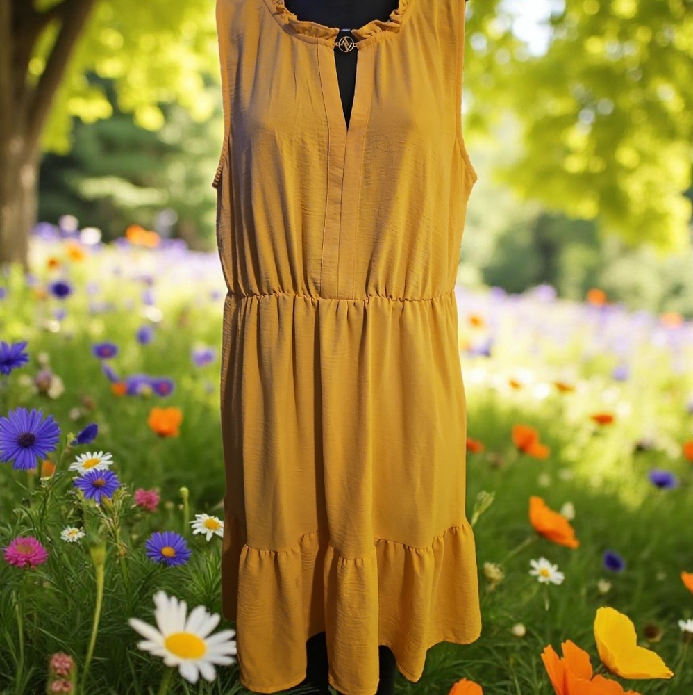 Adrienne Vittadini Mustard Midi Dress